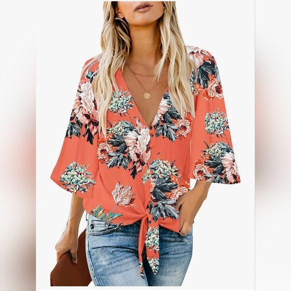 Luvamia Tops - Tie Knot, Button Down Floral Blouse #1036